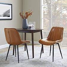 Dining room furniture like dining tables and dining sets, dining chairs, dining benches, barstools, bar carts madison brown backless counter stool with faux leather upholstered seat. Amazon Com Volans Dining Chairs Set Of 2 Mid Century Modern Retro Brown Faux Leather Upholstered Dining Accent Chairs For Kitchen Dining Room Living Room Bedroom Desk Chairs