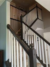 Painting And Staining Our Stair Railing Part 3 Done The Cindy Project Indoor Stair Railing Stair Railing Interior Stair Railing