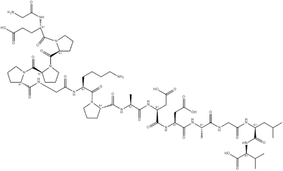 Strukturformel von BPC-157 (C62H98N16O22) für Laboruntersuchungen, AI generated