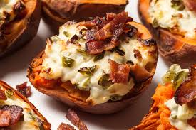 Bacon Twice Baked Sweet Potatoes Recipe Recipe Twice Baked Sweet Potatoes Baked Potato Bar Sweet Potato Recipes