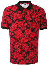 Black And Red Designer Shirt Msgm Rose Print Polo Shirt Modesens Printed Polo Shirts Cotton Shirts For Men Mens Polo Shirts