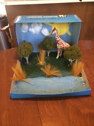 Grassland Biome In A Box Giraffe Habitat African Savanna Diarama Made With A Shoe Box Construction Paper Craft Glue Super Glue Cotto Habitats Projects Giraffe Habitat School Crafts