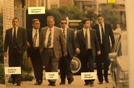 The Bonanno Crime Family Members Walk Federal Witness Frank Lino In A Grey Suit Mobster Crime Family Gangster Party