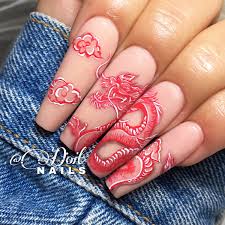Red Dragon Bling Acrylic Nails Fall Acrylic Nails Edgy Nails