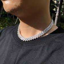 Silver Cuban Chain Necklace Blinged Iced Cuban Necklace Etsy In 2021 Chain Necklace Pink Rhinestone Necklace Necklace Etsy