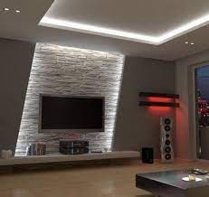 sanca aberta com iluminacao indireta e parede 3d com fita de led wandbeleuchtung wohnzimmerwand ideen tv wand design