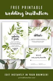 Free Wedding Invitation Template Green Watercolor Leaves Diamond Editable Printable Market Free Printable Wedding Invitations Free Wedding Invitation Templates Free Wedding Invitations