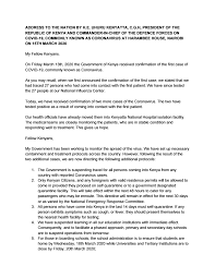 Today, the world health organization officially announced that this is a global pandemic. National Address By The President Of Kenya On Covid 19 Coronavirus The Elephant