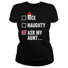 Nice Naughty Ask My Aunt Funny Christmas Santa Hat Family Matching Pajamas  shirt