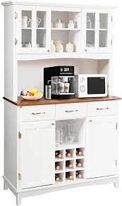 Shop temple & webster for desk hutches & extensions to match every style and budget. Amazon Com Giantex Buffet Hutch Cabinet Kitchen Hutch Sideboard Buffet Cabinet On Storage Island Wood Kitchenware Server With 3 Large Drawers And 9 Wine Bottle Modulars White Kitchen Dining