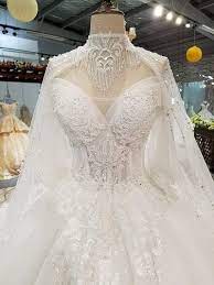 White Cathedral Train Cape Choker Embroidered Wedding Gown Ball Gowns Wedding Bridal Dresses Wedding Dresses