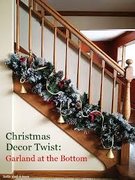 Holiday Decor Twist Garland At The Bottom Of Stair Railings Nomadic Decorator Christmas Stairs Decorations Christmas Stairs Christmas Banister