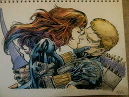 While i'm pretty sure this is true for the witch, i'm less sure about black widow and hawkeye, partly because they've been around for longer and in more movies. Black Widow And Hawkeye Kiss By Idrawpicskthnx On Deviantart