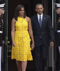 Yellow Lace Our First Lady Mrs Obama In Naeem Khan At The National Gallery Of Art For The Visit Of The Singapore Prime Minister Lee Hsien Loong Mic