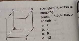 Kubus mempunyai rusuk sebanyak 12 buah. Perhatikan Gambar Di Samping Jumlah Rusuk Kubus Adalah Brainly Co Id