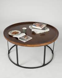 Industrial Round Coffee Table With Dark Wood Top And Steel Frame Minimalist Coffee Table Dark Wood Coffee Table Round Coffee Table