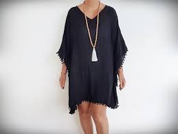Black Beach Cover Up Black Beach Cover Up Kaftan Dress With Black Pom Pom Trim Caftan Dress Kaftan Dress Stylish Dresses Dresses