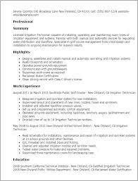 Irrigation Technician Resume Template Best Design Tips Myperfectresume