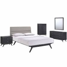 Mid century modern bedroom furniture. Addison Mid Century Modern 5 Piece Queen Bedroom Set Black Gray