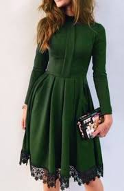 Green Patchwork Lace Long Sleeve Fashion Polyester Midi Dress Pleated Mini Dress Fashion Maxi Dress Green