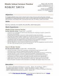 Middle School Science Teacher Resume Samples Qwikresume
