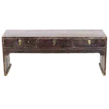 Antique Chinese 50 Inch Long 3 Drawer Low Kang Table Dark Brown Dark Brown Table Table Unusual Coffee Tables