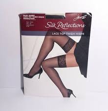 Hanes Silk Reflections Lace Top Thigh Highs 0a444 Size Ab Barely Black Ebay