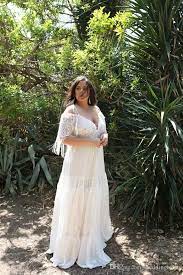 Discount Chic Lace Plus Size Beach Wedding Dresses Off The Shoulder Half Sleeves Bohemian Brid Boho Wedding Dress Cheap Vintage Wedding Dresses Wedding Dresses