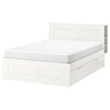 Kupit Brimnes Karkas Krovati S Izgolovem Belyj 140x200 Sm Po Vygodnoj Cene V Internet Magazine Ikea Bed Frame With Storage Headboard Storage High Bed Frame