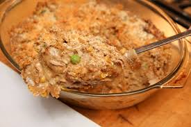 Tuna noodle casserole with grape jelly and golden mushroom soup