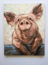 Pig Painting Original Impressionistic Oil Painting Of A Pig Etsy Pig Painting Pig Artwork Animal Paintings