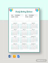 Family Birthday Calendar Template Word Doc Apple Mac Pages Google Docs Family Birthday Calendar Birthday Calendar Family Birthdays