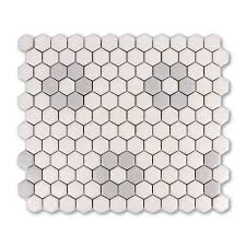 Metro Hex Matte White with Grey Flower Porcelain Mosaic Tile - Cemento  Collection