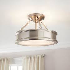 A flush mount light is the quintessential when in doubt fixture. Home Decorators Collection Grafton 3 Light Brushed Nickel Semi Flush Mount Ceiling Light 23955 The Home Depot Flush Mount Ceiling Lights Semi Flush Ceiling Lights Flush Mount Ceiling