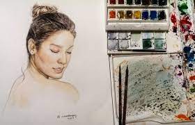 ภาพวาดส น ำน องราดา ก ตต แก วผ วาด วาดภาพลงส น ำบนกระดาษ van gogh 200 แกรม ขนาด 30x 40 cm ภาพเหม อนคนคร งต ว portrait เข ยนแบบปล อ ส น ำ ภาพวาดส น ำ เฮนน า