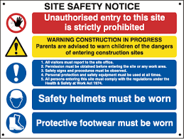 Building Site Safety Notice On Site Multipurpose Warning Sign Size 600 X 800mm Rigid Plastic 3mm Th Construction Site Safety Construction Site Construction