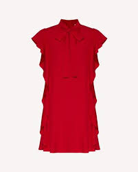 Redvalentino Crepe Envers Satin Ruffle Dress Short Dress For Women Redvalentino E Store