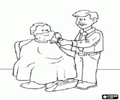 | hairdresser, hair, stylist, haircut, hairstyle, The Barber Shaves A Customer Coloring Page Printable Game