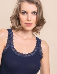 Canottiera Spalline Sottili Canottiera Donna A Spallina Stretta In Cotone E  Pizzo Oltremare 429 Oltremare Leo Corsetteria