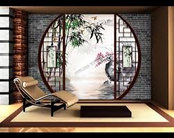 papier peint paysage 3d asiatique jardin chinois bambou oiseau atelier wybo zen interiors japanese home design asian home decor