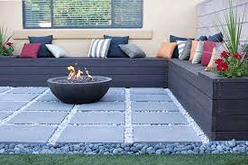 Low Maintenance Backyard Design Ideas The Home Depot Low Maintenance Backyard Fire Pit Backyard Contemporary Patio