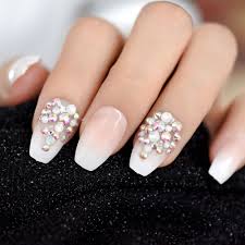 Ab Rhinestones Designed Ombre French Nail Ballerina Gradient