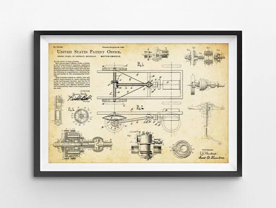 Ford Model T Patent Art Poster: Automobilia Blueprint, Engine Diagram - Etsy Finland