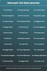 Motorcycle Club Name Generator 1000s Of Random Motorcycle Club Names