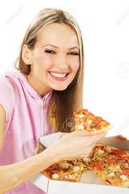 Lovely Young Woman Eating A Pizza Stock Photo, Picture and Royalty Free  Image. Image 9642117.
