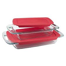 Pyrex Easy Grab 4 Piece Value Pack Includes 1 Ea 3 Qt Oblong 2 Qtoblong Red Plastic Covers Baking Dish Set Glass Bakeware Glass Food Storage Containers