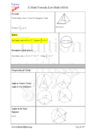E Math Gce O Level Math 4016 Formula Sheet Pg 6 Math Math Formulas Math Formula Sheet