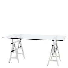 H / b / t 70 / 160 / 77 cm, gebrauchter,guter zustand. Schreibtisch Mit Glasplatte Und Silbernen Beinen Von Eichholtz
