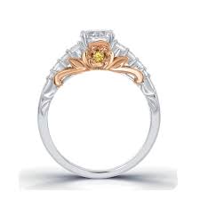 Enchanted disney fine jewelry womens 1/2 ct. Belle Engagement Ring Featuring A Side Citrine Set In Rose Gold A Dream Ring For A Beauty And The Beast Lover Fine Jewels Disney Jewelry Jewelry