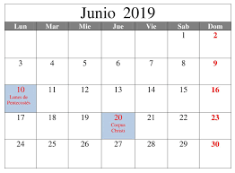 Junio — sustantivo masculino 1. Calendario Junio Con Festivos 2019 Pdf Word Search Puzzle Words Periodic Table